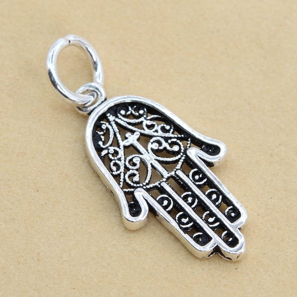 19x10MM Sterling Silver Hamsa Hand Charm Solid Silver  (62151-2114)