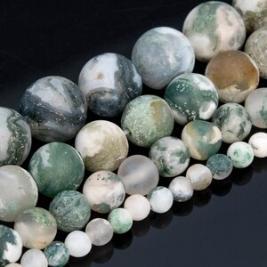 Matte Green & White Moss Agate Beads Grade AB Genuine Natural Gemstone Round Loose Beads 4MM 6MM 8MM 10MM Bulk Lot Options