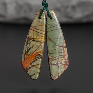 Unique Natural Red Creek Jasper Earring Pair Grade AAA 43X12X4MM Drilled Beveled Teardrop Matched Earring Bead Pair Only One(902622)