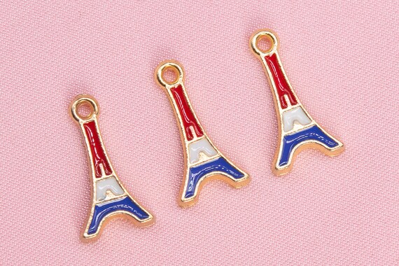 10 pcs Nice Enamel Eiffel Tower Alloy Charm Gold Plated Pendant Findings 23*10mm 