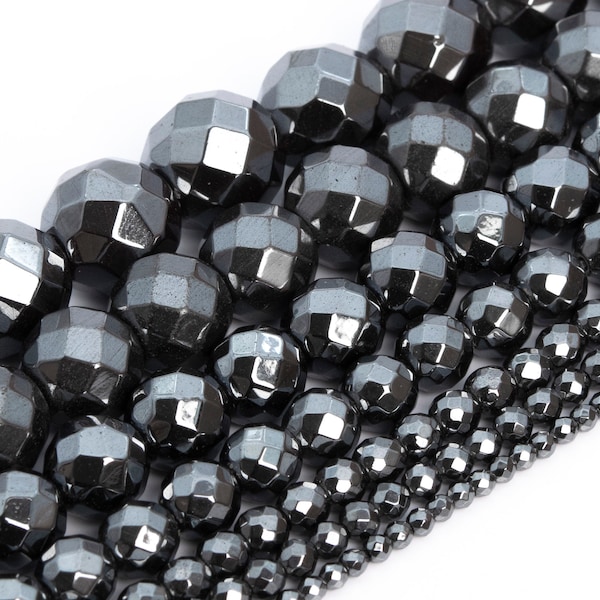 Black Hematite Beads Grade AAA Genuine Natural Gemstone Faceted Round Loose Beads 2MM 4MM 6MM 8MM 10MM Bulk Lot Options