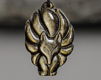 Genuine Natural Golden Obsidian Nine-tailed Fox Pendant Grade AAA Gemstone Obsidian Pendant