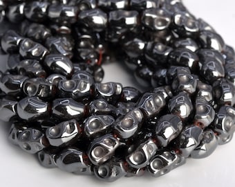 10x8MM Black Hematite Beads Skull Grade AAA Genuine Natural Gemstone Half Strand Loose Beads 7.5" BULK LOT 1,3,5,10 and 50 (104848h-1313)