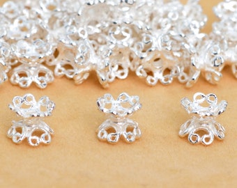 6x5MM Sterling Silver Spacer Beads Floral 5 Pcs Solid Silver  (64013-2186)