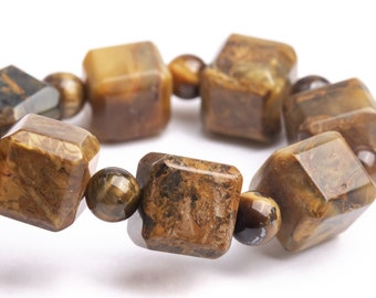8-9 MM Pietersite Beads Bransoletka Brązowa Klasa A Prawdziwy Naturalny Fasetowany Sześcian Z Fasetowanymi Krawędziami 7" Opcje Hurtowej Partii (121694h-1487)