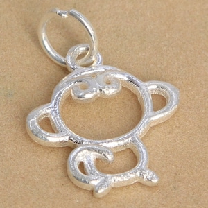 14x13MM Sterling Silver Monkey Charm Solid Silver  (61485-2099)