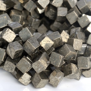 8MM Copper Pyrite Beads Cube Grade AAA Genuine Natural Gemstone Half Strand Loose Beads 7.5&quot; BULK LOT 1,3,5,10 and 50 (104997h-1389)
