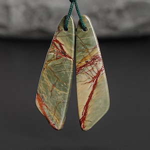 Unique Natural Red Creek Jasper Earring Pair Grade AAA 43X12X4MM Drilled Beveled Teardrop Matched Earring Bead Pair Only One(902628)