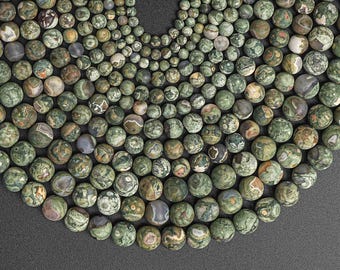 Matte Green Rhyolite Beads Genuine Natural Grade AAA Gemstone Round Loose Beads 4MM 6MM 8MM 10MM Bulk Lot Options