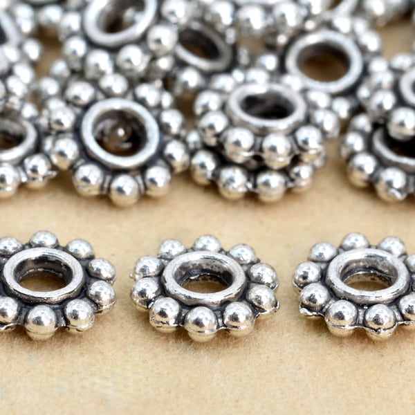 6x1MM Antique Silver Tone Spacer Beads Daisy 30 Pcs Bulk Lot Options (62352-2282)