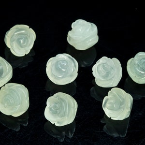 5 Beads Light Green New Jade Handcrafted Beads Rose Carved Genuine Natural Flower Gemstone 10MM 12MM 14MM Bulk Lot Options