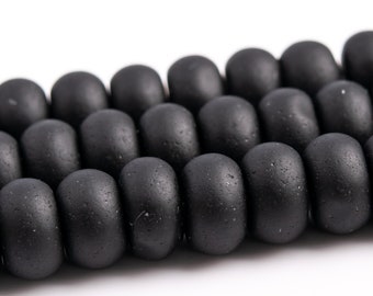 Matte Black Obsidian Beads Genuine Natural Grade A Gemstone Rondelle Loose Beads 6MM 8MM Bulk Lot Options