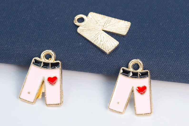 65582-3294 15x12x1MM Jeans Charm Gold Tone Pink Enamel With Red Heart 4 Pcs Bulk Lot Options