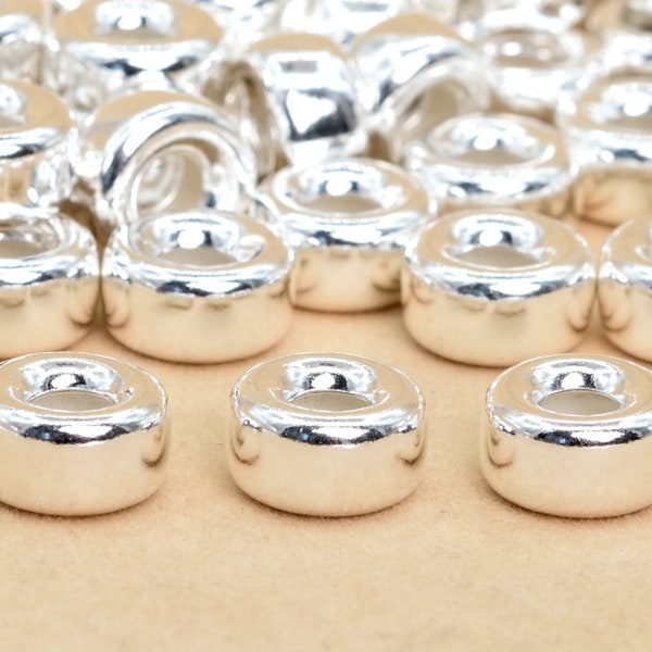 6x3MM Sterling Silver Spacer Beads Rondelle 10 Pcs Solid Silver  (63938-2131)