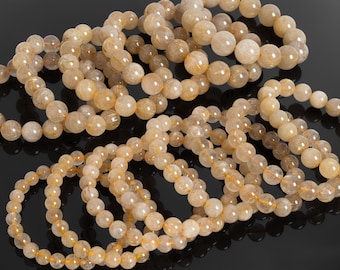Light Gold Golden Rutile Quartz Beads Bracelet Genuine Natural Round Gemstone 7.5" Bulk Lot Options