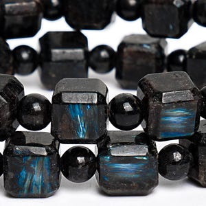 8MM Blue Iridescence Arfvedsonite Beads Bracelet Genuine Natural Beveled Edge Faceted Cube 7.5&quot; Bulk Lot Options (119474h-2617)