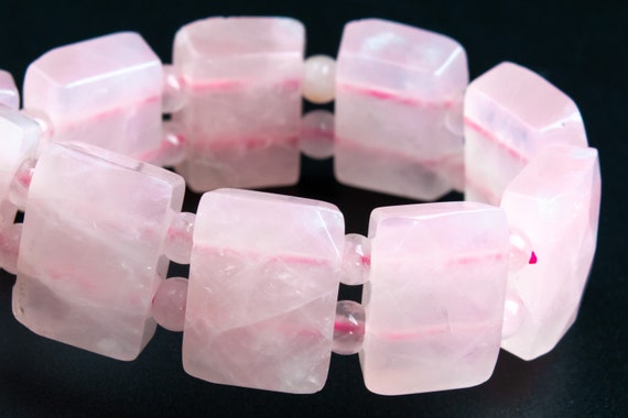 15 x 6 MM ローズクォーツビーズ ファセット長方形ブレスレット 