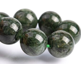 12MM dunkelgrüne Rutilquarz Perlen Armband Grade AA echte natürliche runde Edelstein 8 "(117115h-3713)
