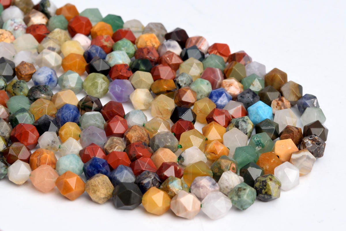 7-8MM Mixed Stone Beads Star Cut Faceted Grade AAA Genuine Natural Gemstone Half Strand Loose Beads 7.5 Bulk Lot Options 107824h-2554