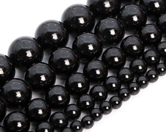 Black Tourmaline Beads Genuine Natural Brazil Grade AAA Gemstone Round Loose Beads 4MM 6MM 8MM 10MM Bulk Lot Options