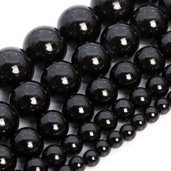 Black Tourmaline Beads Genuine Natural Brazil Grade AAA Gemstone Round Loose Beads 4MM 6MM 8MM 10MM Bulk Lot Options