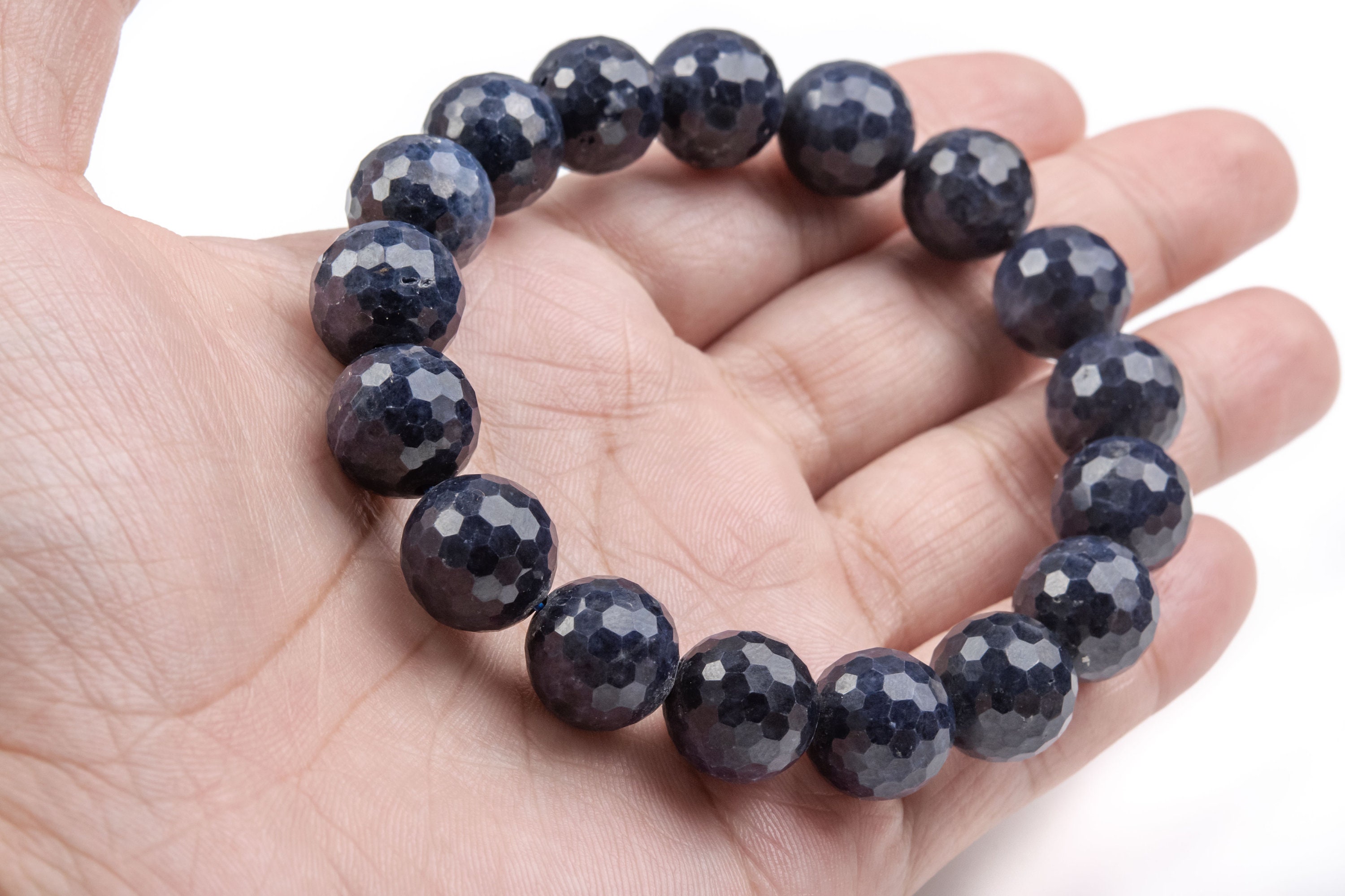 12-13 MM サファイア ビーズ ダークブルー ブレスレット グレード AA