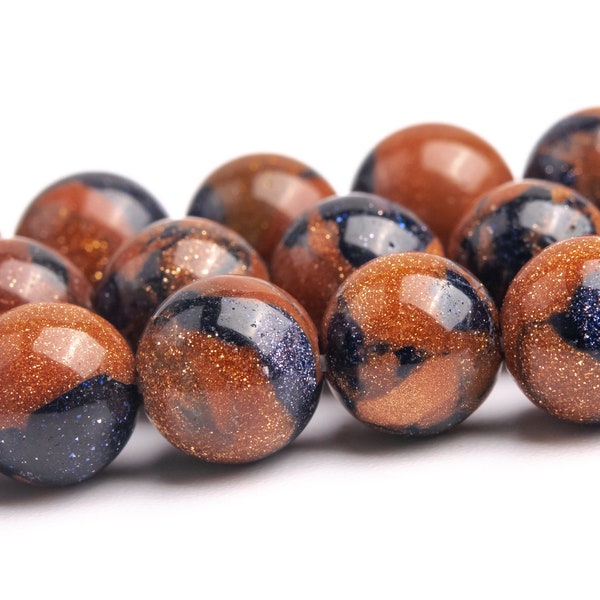 7-8MM Brown & Blue Goldstone Beads Round Loose Beads 14.5" / 7" Bulk Lot Options (122821)