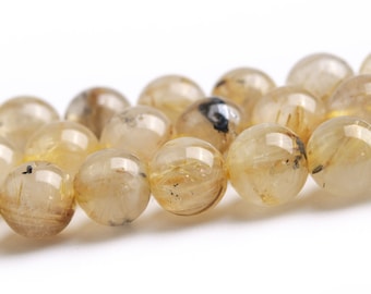 6MM Titanium Golden Rutile Quartz Beads Grade AA Genuine Natural Gemstone Round Loose Beads 15"/7"  Bulk Lot Options (121487)