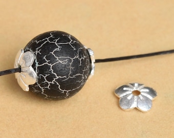 7 MM Sterling Silber Kirschblüte Sakura Blumen Perlenkappe 8 Stück Massiv Silber (64487-2141)