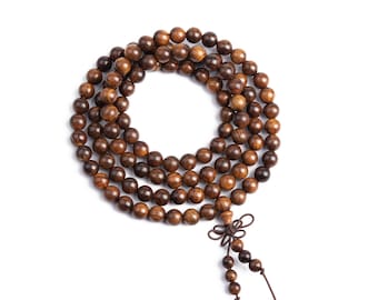 8MM Fragrant Black Rosewood Mala Beads 108 Pcs Natural Wood Round Beads 35" Bulk Lot Options (80008-564)