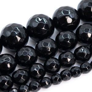 Black Agate Beads Grade AAA Genuine Natural Gemstone Micro Faceted Round Loose Beads 6MM 8MM 10MM Bulk Lot Options