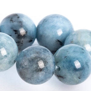 9MM Blue Aquamarine Biotite Inclusions Beads Bracelet Brazil Grade A Genuine Natural Round Gemstone 7&quot; (114126h-3764)