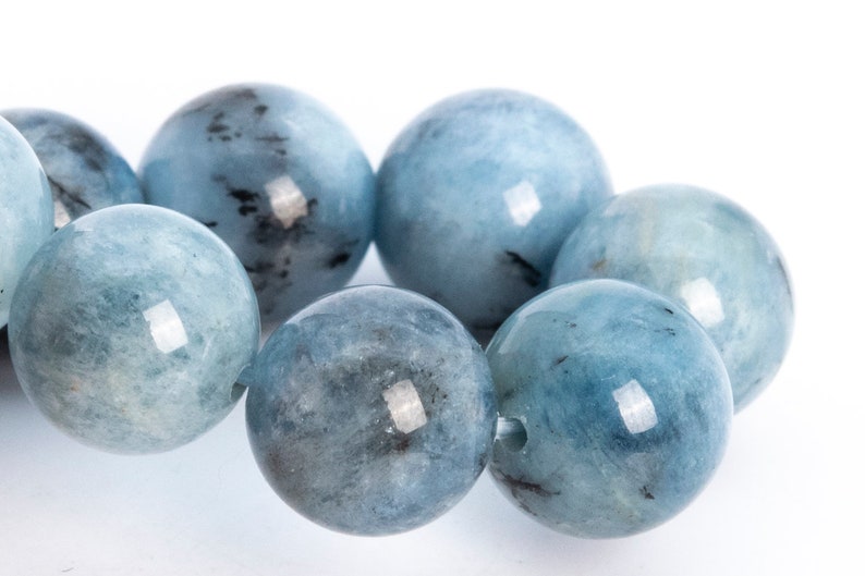 9MM Blue Aquamarine Biotite Inclusions Beads Bracelet Brazil Grade A Genuine Natural Round Gemstone 7 114126h-3764