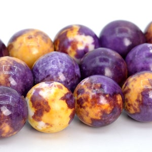 Purple & Yellow Rain Flower Jade Beads Round Loose Beads 4MM 6MM 8MM 10MM 12MM Bulk Lot Options