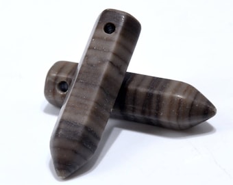 2 Pcs 30x8MM Coffee Brown Swirl Jasper Beads Healing Hexagonal Pointed AAA Genuine Natural Loose Beads BULK LOT 2,4,6,12,50 (103268-719)