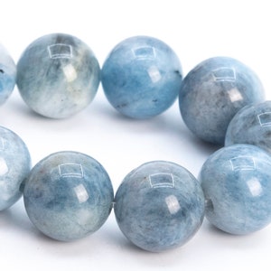 9MM Light Blue Aquamarine Biotite Inclusions Beads Brazil Grade A Genuine Natural Gemstone Half Strand Round Loose Beads 7&quot; (114119h-3764)