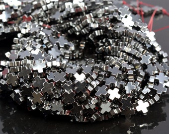 8 MM svarta hematitpärlor med korsgrad AAA äkta naturlig ädelsten halvsträng lösa pärlor 7,5" bulkpartialternativ (104539h-1234)