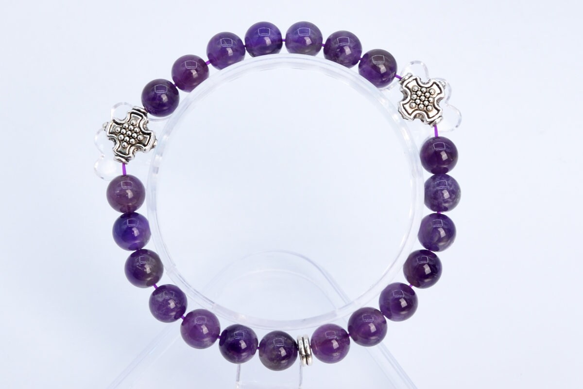 AAA Natural Amethyst 8mm Round Healing Gemstone Jewelry Set – Necklace, Bracelet, Earrings – Gold Plated