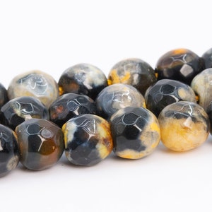 6MM Orange Yellow & Black Agate Beads Natural Gemstone Full Strand Faceted Round Loose Beads 14.5&quot; BULK LOT 1,3,5,10 and 50 (102872-616)