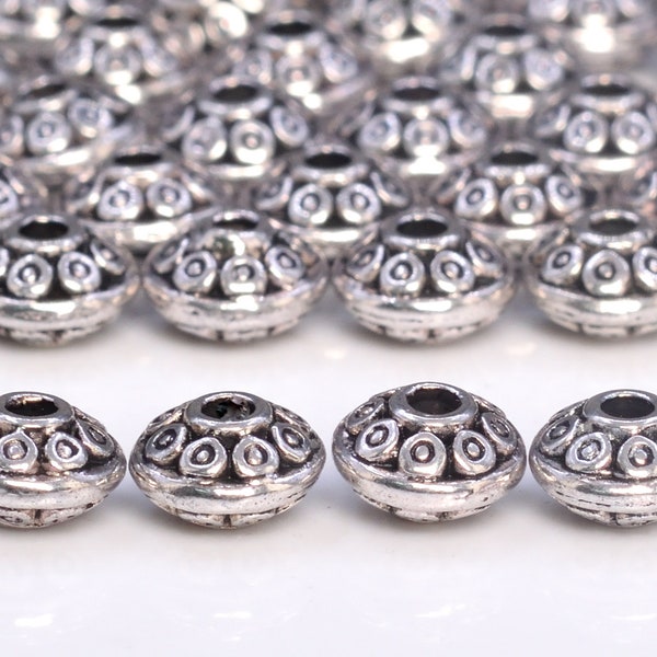 6MM Antique Silver Tone Tibetan Spacer Beads Saucer 30 Pcs Bulk Lot Options (61357-2035)