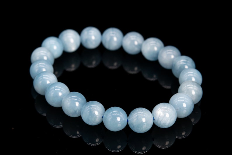 9MM Sky Blue Aquamarine Beads Bracelet Brazil Grade AA Genuine Natural Round Gemstone 7.5 112009h-3465