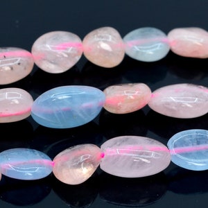 6-8MM Beryl Morganite Aquamarine Beads Pebble Nugget Grade AAA Genuine Natural Gemstone Beads 15.5&quot;/7.5&quot; Bulk Lot Options (108469)