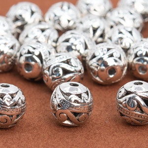 10MM Antique Silver Tone Tibetan Spacer Beads Round 5 Pcs Bulk Lot Options (60228-1550)