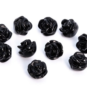 5 Beads Black Agate Handcrafted Beads Rose Carved Genuine Natural Flower Gemstone 8MM 10MM 12MM 14MM Bulk Lot Options