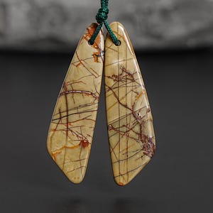 Unique Natural Red Creek Jasper Earring Pair Grade AAA 43X12X4MM Drilled Beveled Teardrop Matched Earring Bead Pair Only One(902627)