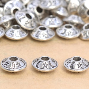 8x4MM Antique Silver Tone Spacer Beads Moon & Star Saucer 20 Pcs Bulk Lot Options (62773-2293)