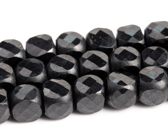 4MM Black Faceted Cube Spinel Beads Grade AA Genuine Natural Gemstone Loose Beads 15" / 7.5" Bulk Lot Options (111720)