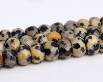 6 x 4 mm Cuentas de jaspe dálmata AAA Gema natural auténtica Cuentas sueltas facetadas en forma de rondel Opciones de lote a granel de 15" / 7.5" (103305)