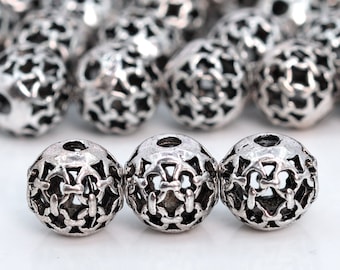 8MM Antique Silver Tone Tibetan Spacer Beads Round 10 Pcs Bulk Lot Options (60452-1643)