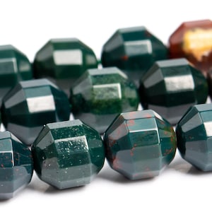 10x9MM Dark Green Blood Stone Beads Faceted Bicone Barrel Drum Grade AAA Genuine Natural Loose Beads 15&quot; / 7.5&quot; Bulk Lot Options (117002)